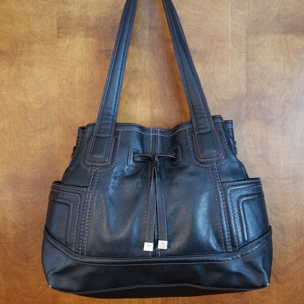 TIGNANELLO Pebble Leather Double Strap Shoulder Bag Brown